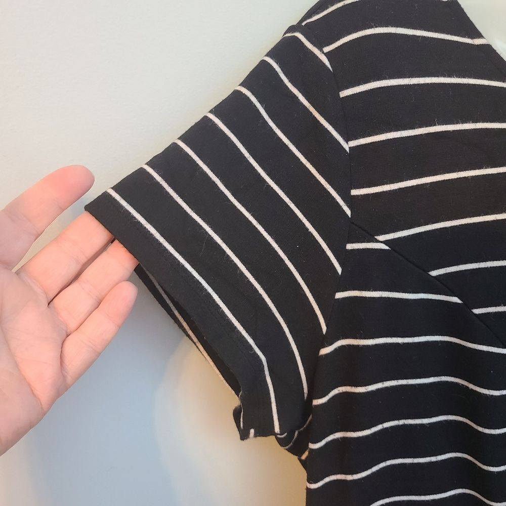 Torrid Peplum Ponte Crew Neck Top Womens 2X Black White Stripe Casual Workwear - Picture 10 of 13